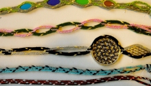 12-loop fingerloop braids, hollow variations some with openwork, Ingrid Crickmore